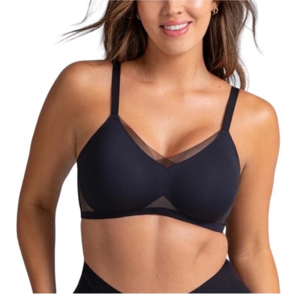 Honeylove‎ CrossOver Mesh Wireless Black Padded Bra Size Large